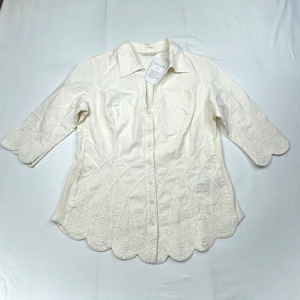 Soft Surroundings Embroidered Soutache Cotton Button Front Top NEW - Picture 2 of 9